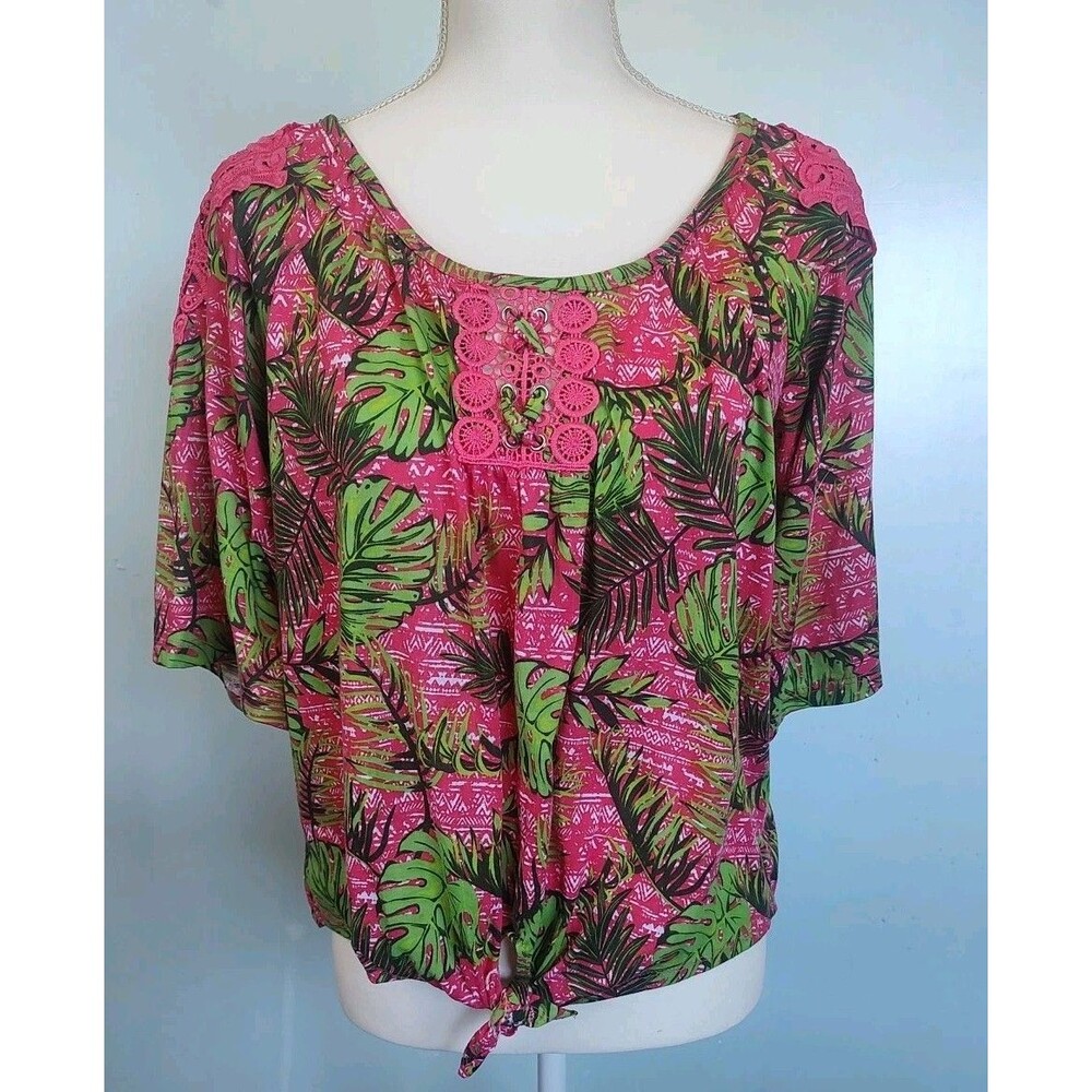 New York Laundry Blouse Coral Print Medium 100% Polyester